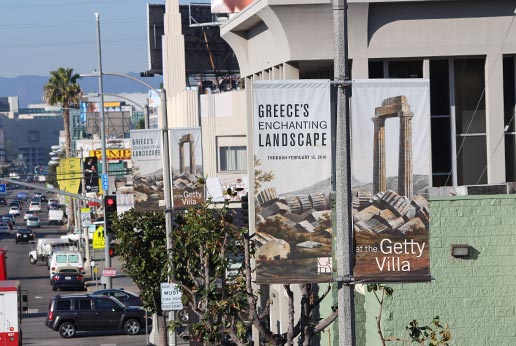 getty city light pole banners in los angeles